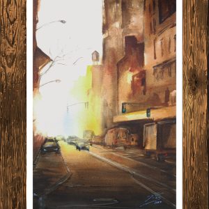 Lámina de acuarela «Urbano 2» de Yerbana al Cierzo, enmarcada